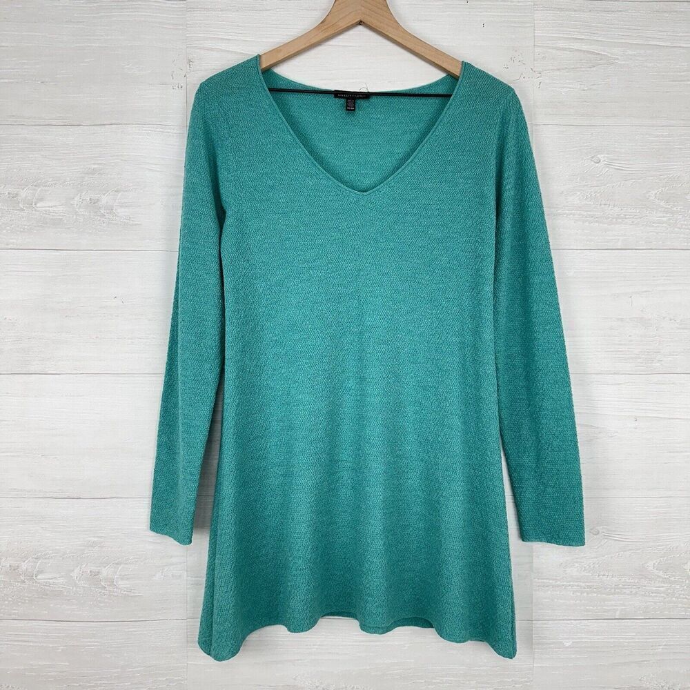 Eileen Fisher V Neck Tunic Top Knit Lightweight Sweater Women Size XS‎ Green - Picture 12 of 12